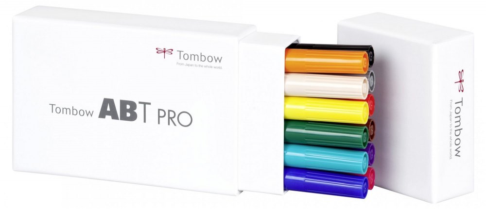 Tombow Sada obojstranných liehových fixiek ABT PRO s dvoma hrotmi – Basic colors, 12 ks